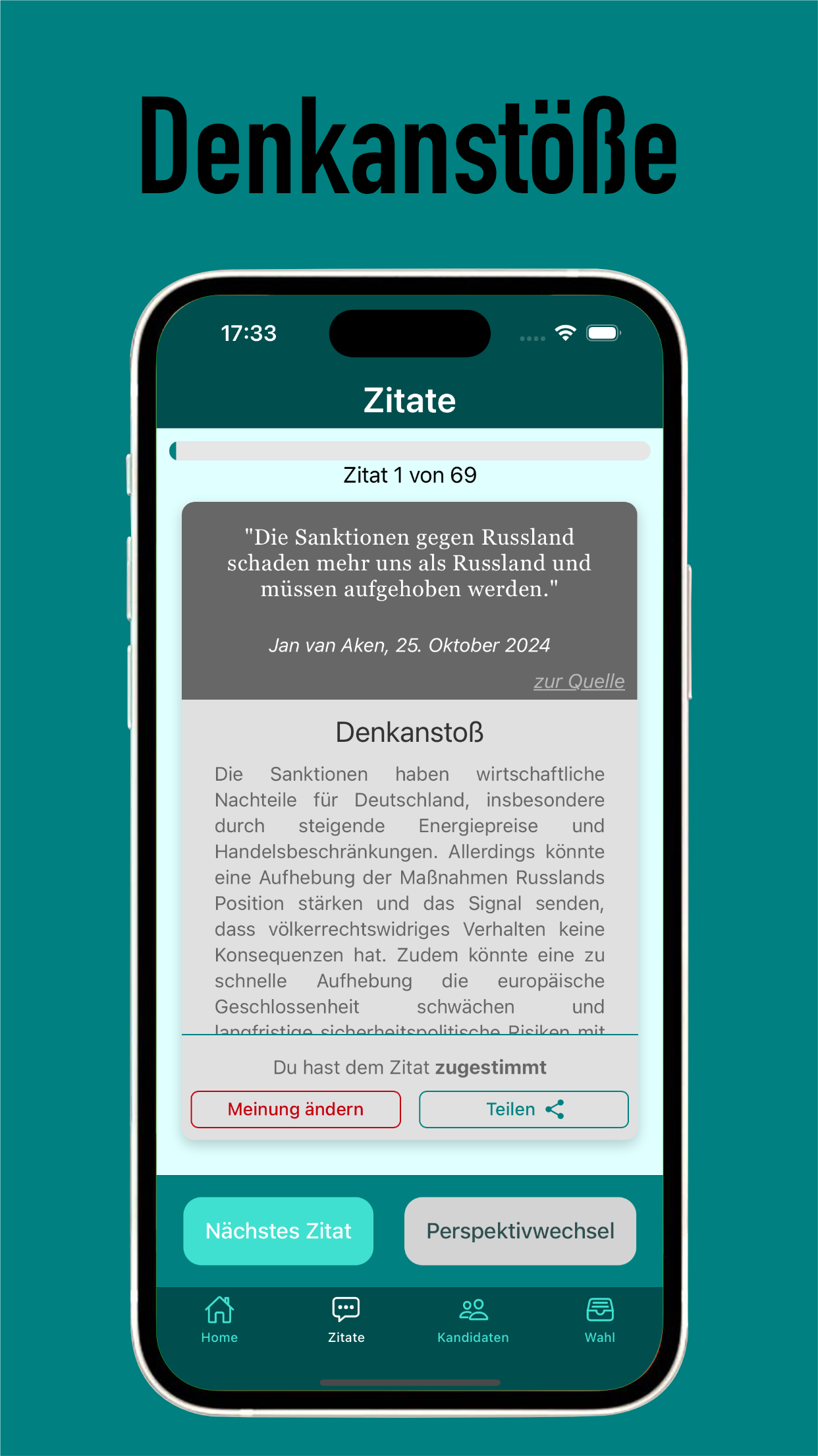 qVote App – Zitat eines Spitzenkandidaten