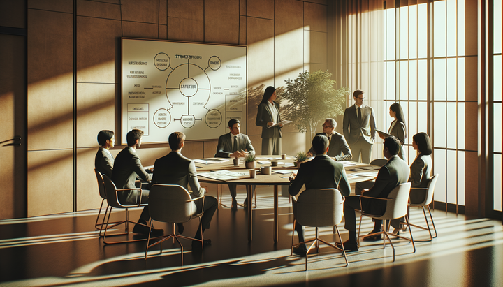 Diverse Gruppe am runden Tisch mit Stakeholder-Map - Stakeholder-Management in der Praxis